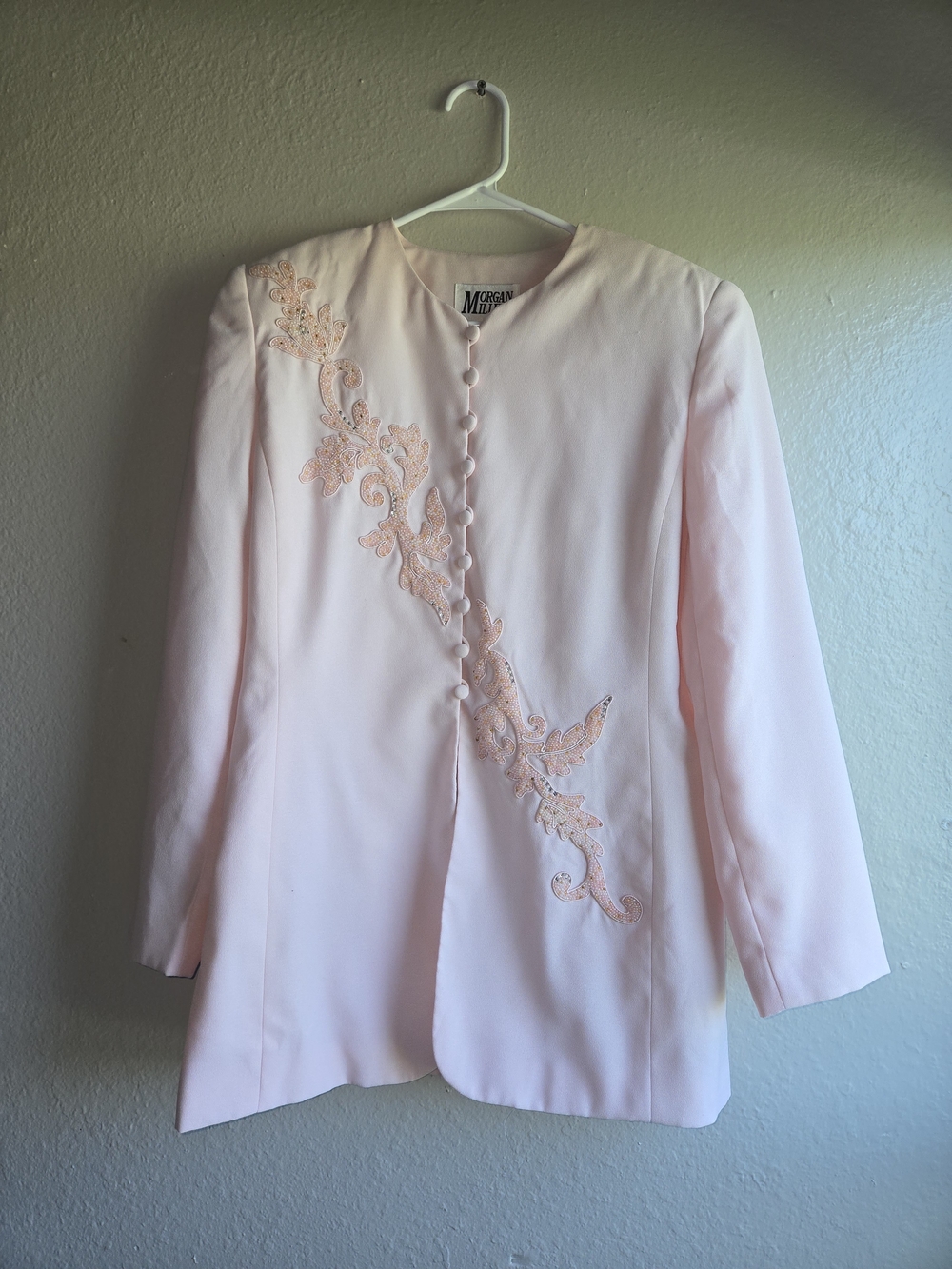 Vintage Morgan Miller Beaded Pink Blazer Jacket Size 8 M Formal Wedding Party
